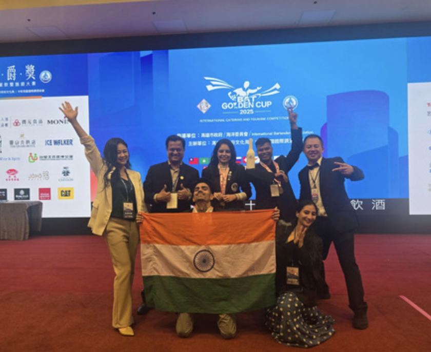 Indian delegation on stage at an international cup